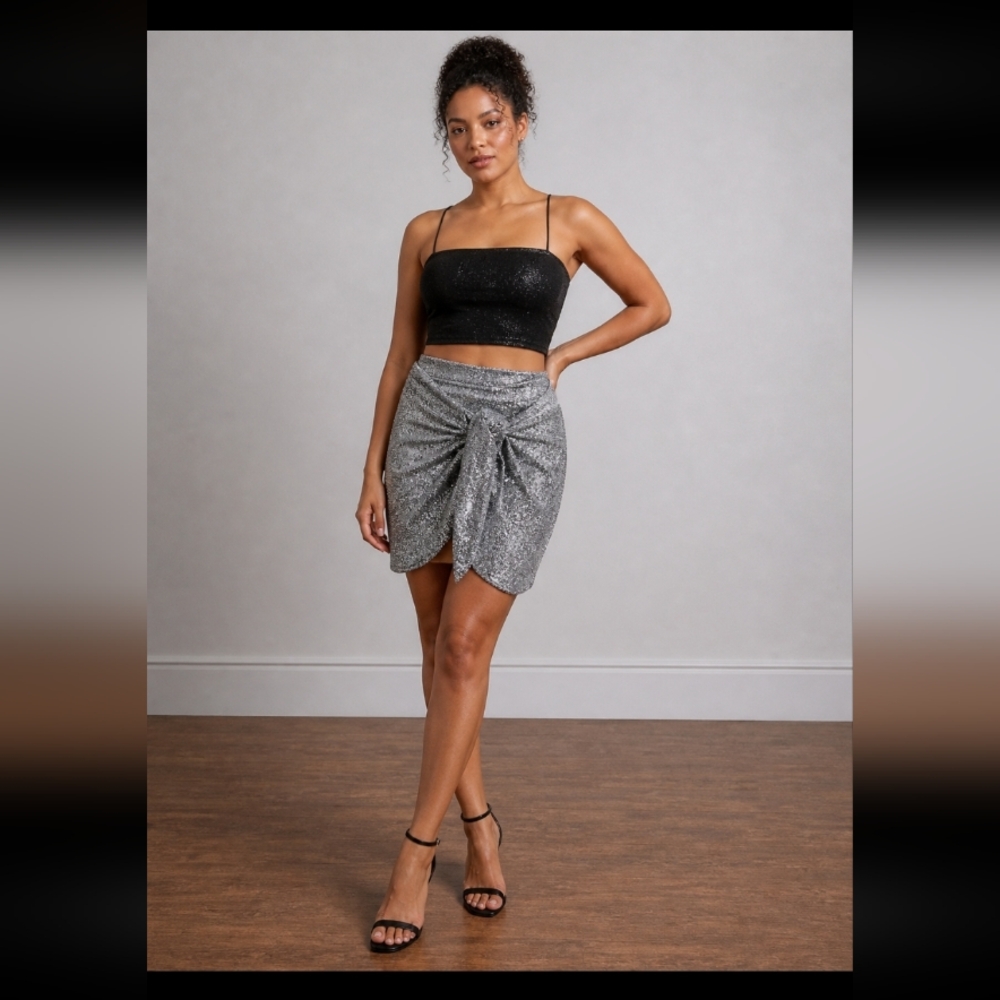HIP GYPSY Metallic Stretchy Wrap Skirt 6